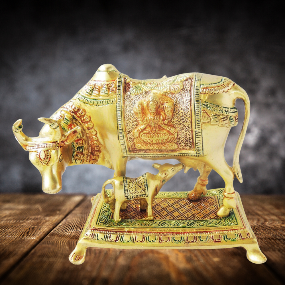 Brass Cow With Calf Statue