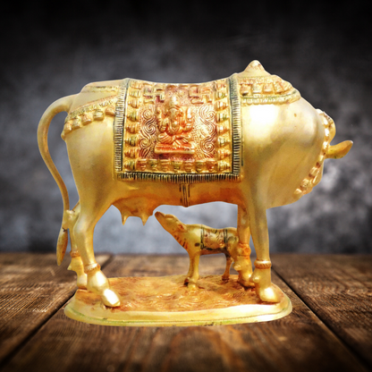 Brass Cow With Calf Statue