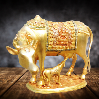 Brass Cow With Calf Statue