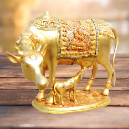 Brass Cow With Calf Statue