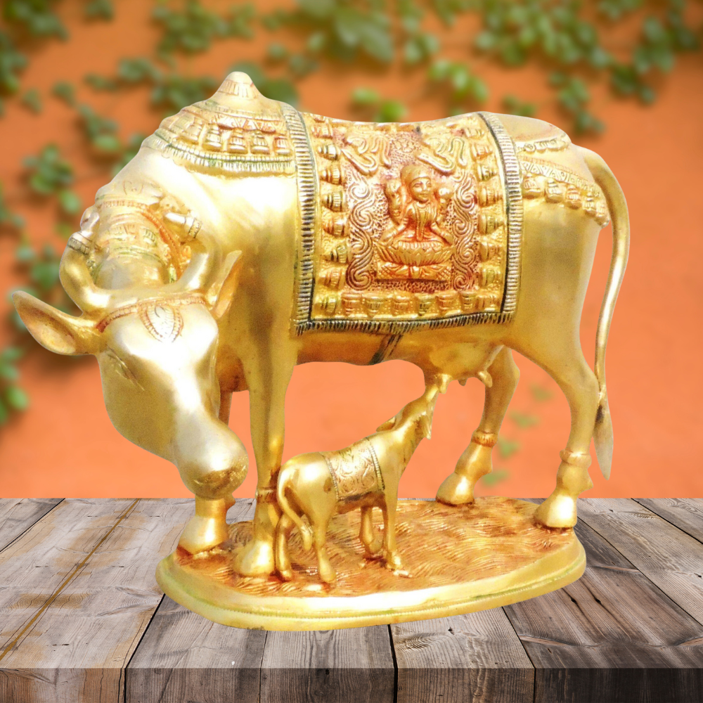 Brass Cow With Calf Statue