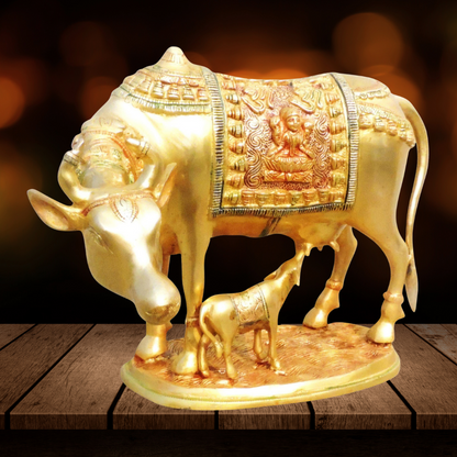 Brass Cow With Calf Statue