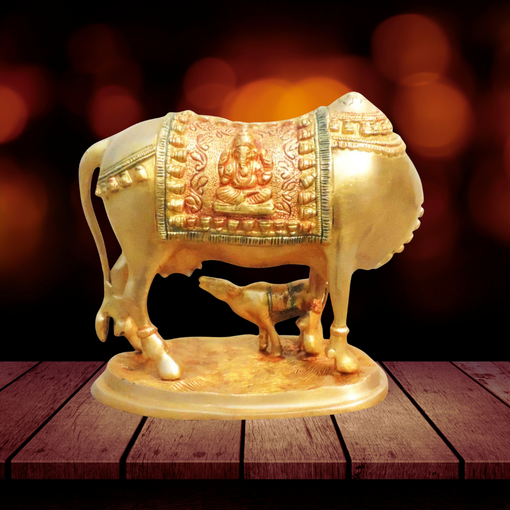 Brass Cow With Calf Statue