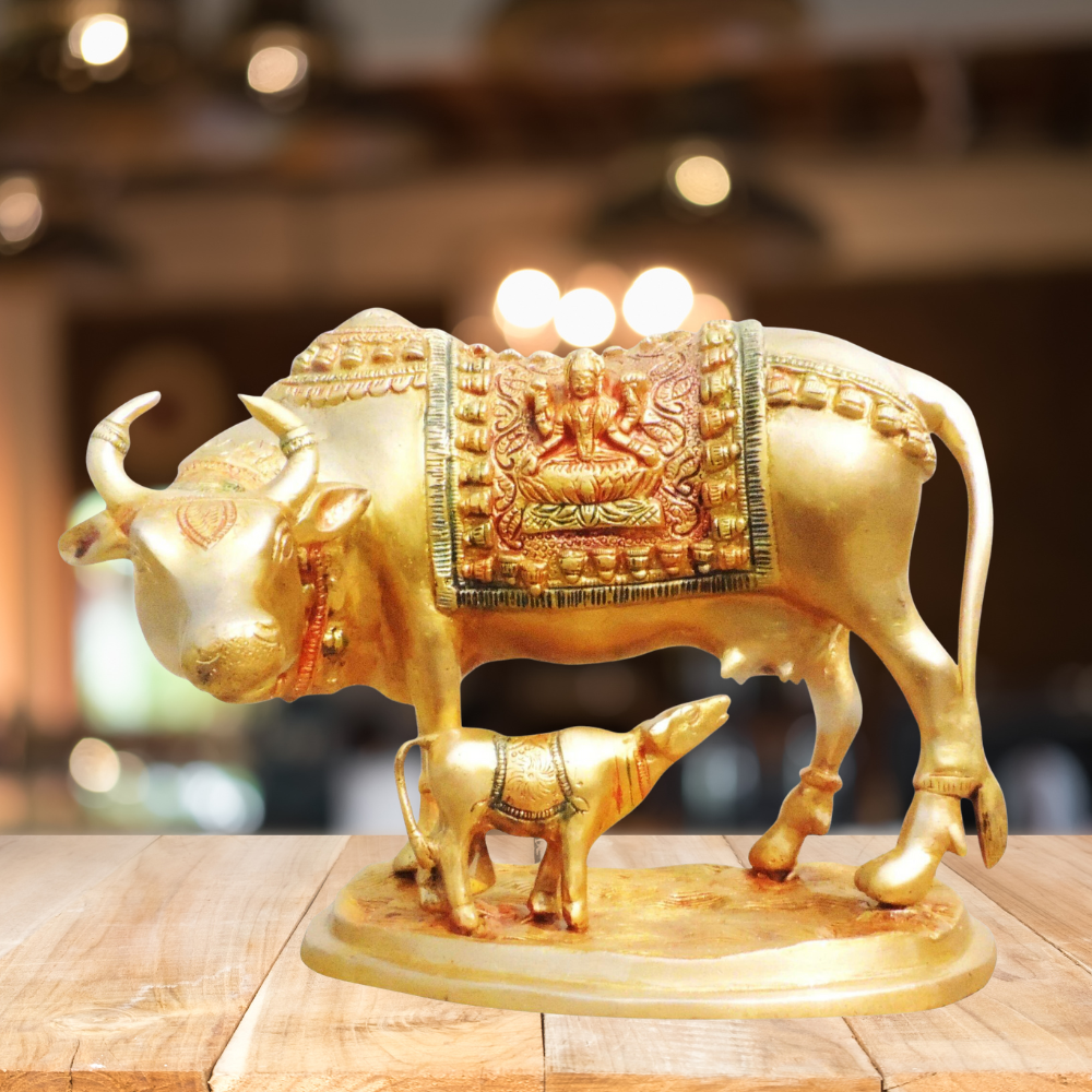 Brass Cow With Calf Statue