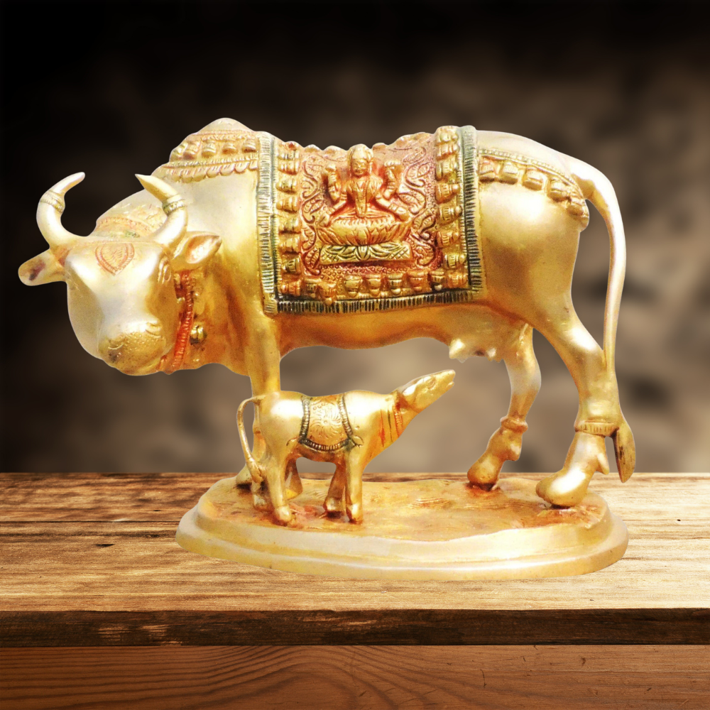 Brass Cow With Calf Statue