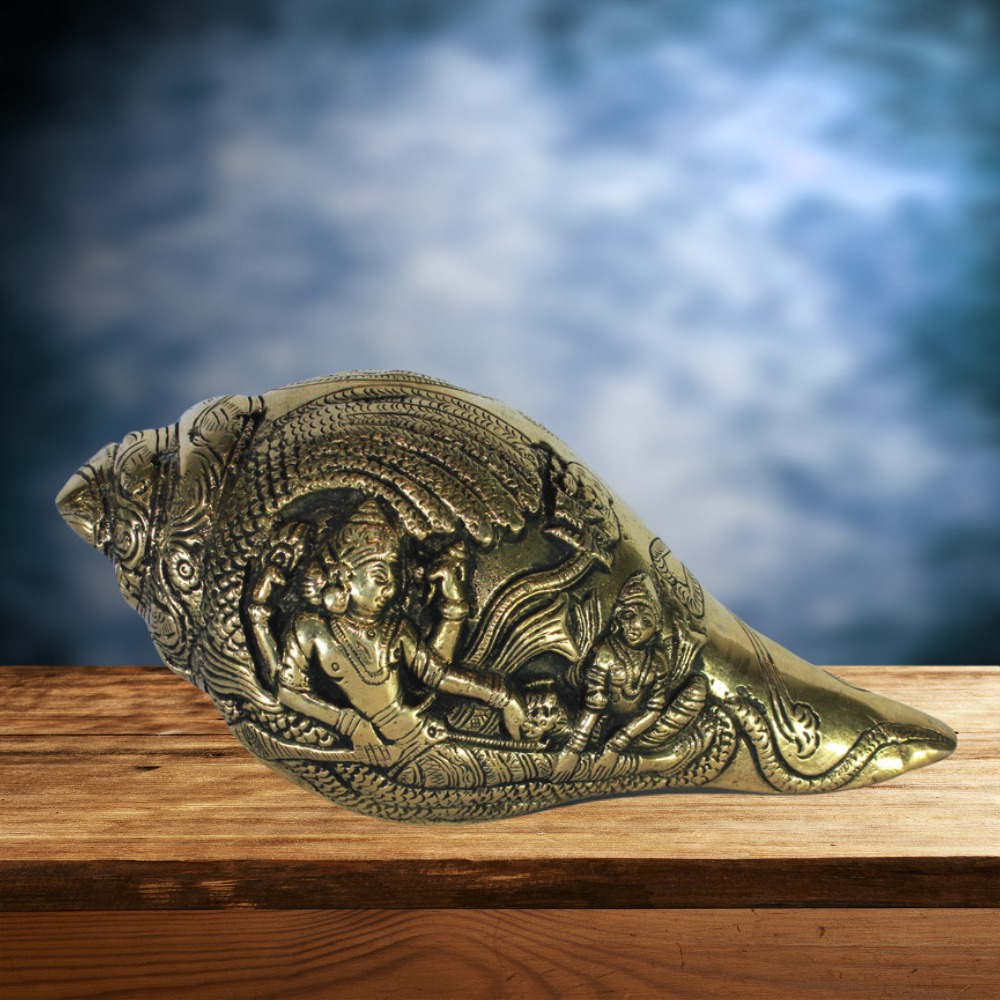 Brass Conch Shell | Pooja Shankh With Lord Vishnu