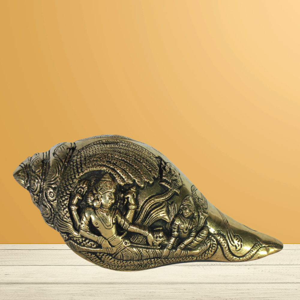 Brass Conch Shell | Pooja Shankh With Lord Vishnu