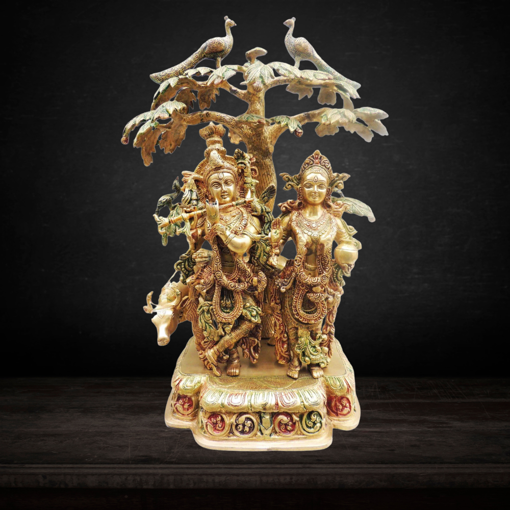 Brass Tree Radha Krishna Colour Statue