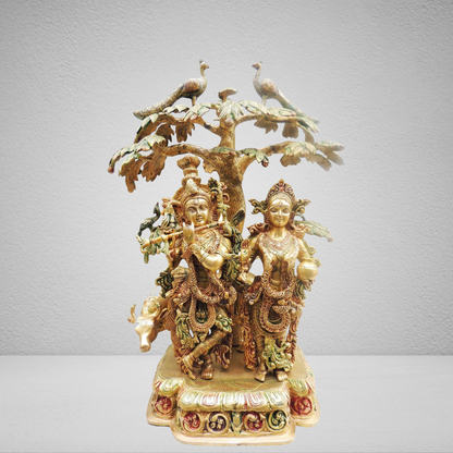 Brass Tree Radha Krishna Colour Statue