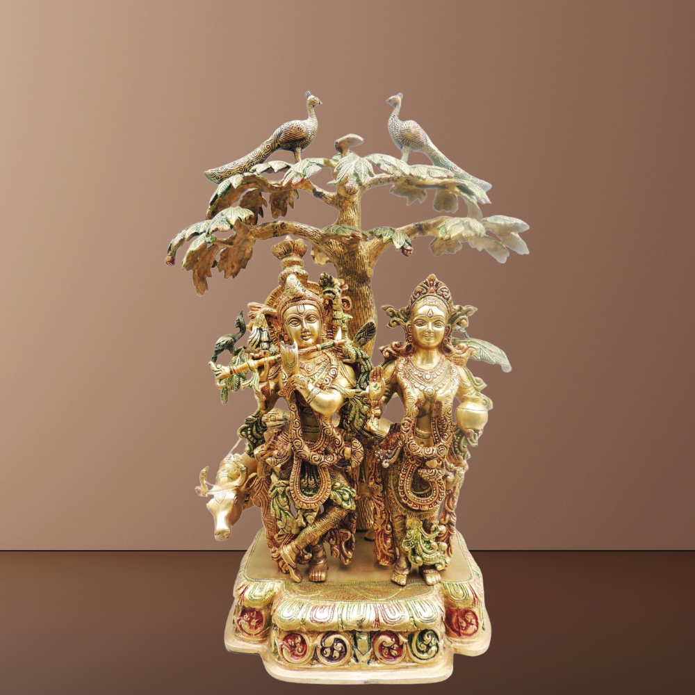 Brass Tree Radha Krishna Colour Statue