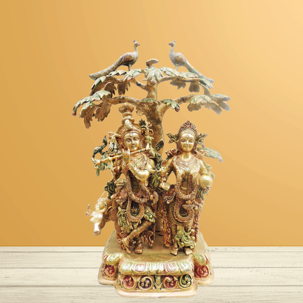 Brass Tree Radha Krishna Colour Statue