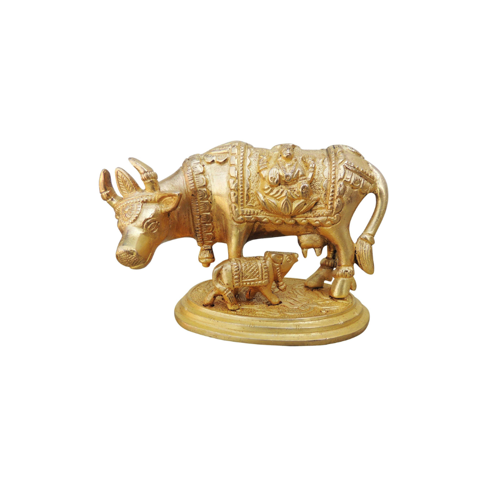 Brass Cow With Base Statue