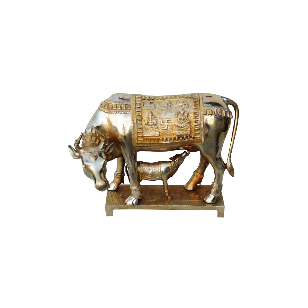 Brass Cow With Calf Statue