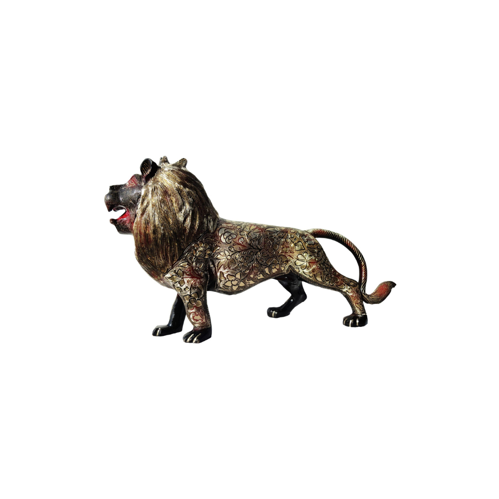 Brass Showpiece Roar Lion Statue