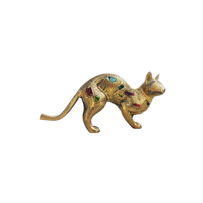 Brass Showpiece Cat Polish Meena Statue