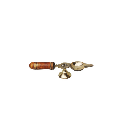 Brass Oil Lamp Deepak With Wooden Handle