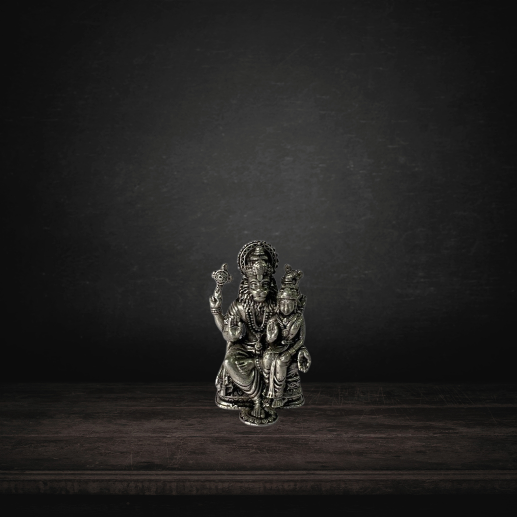 Pure Silver Laxminarasimha Swami Oxidized Antique