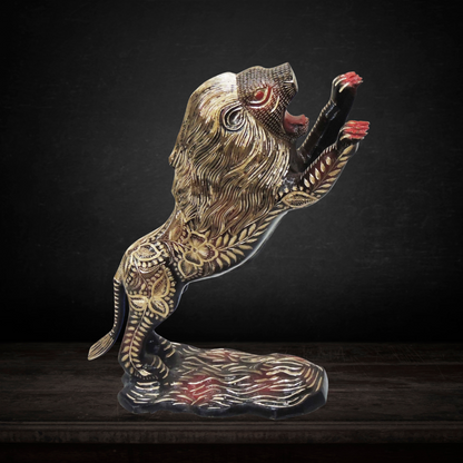 Brass Showpiece Jumping Lion Statue