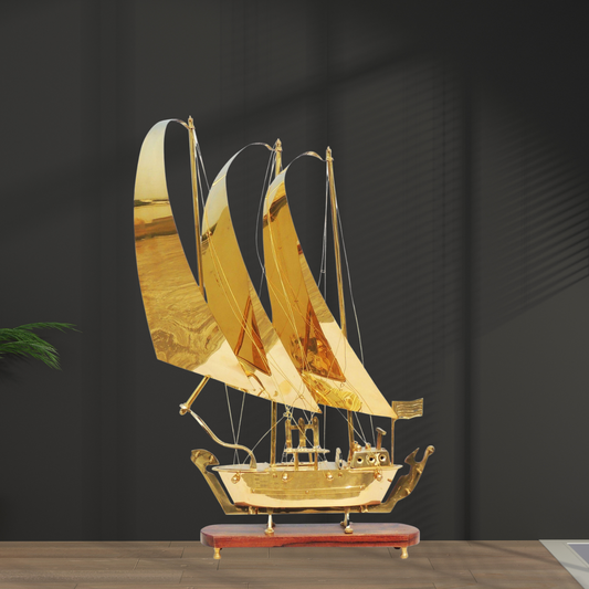 Brass Ship With Wooden Base Sheet