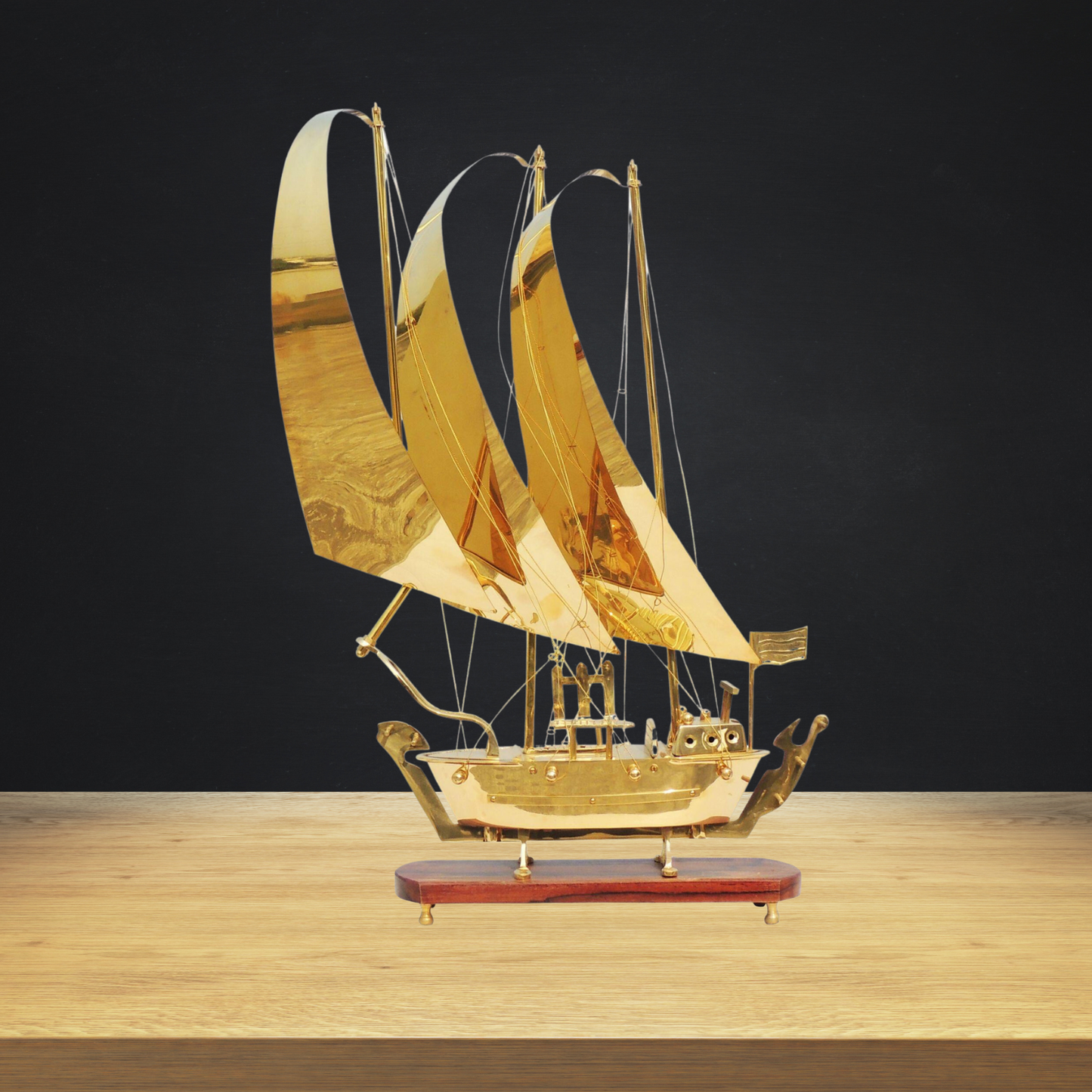 Brass Ship With Wooden Base Sheet