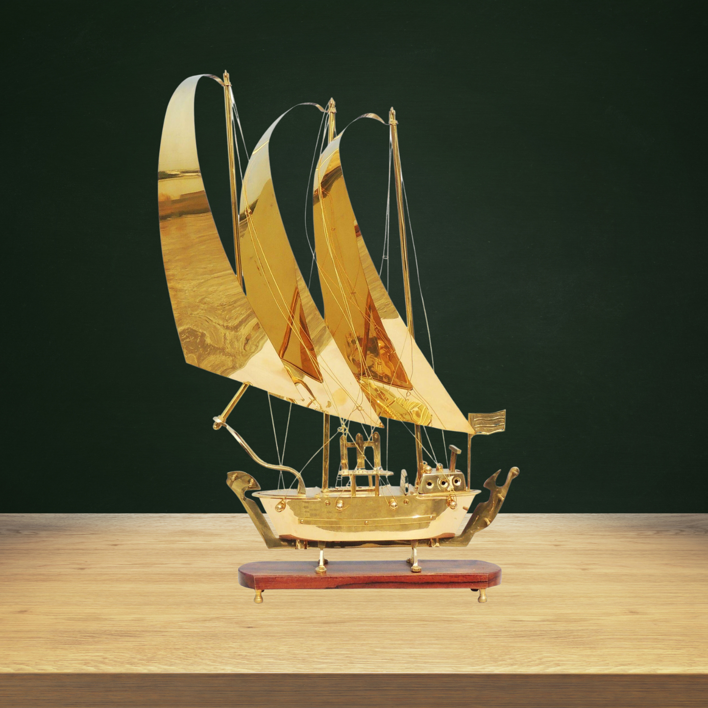 Brass Ship With Wooden Base Sheet