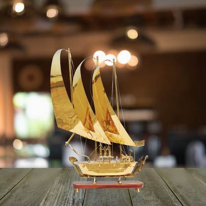 Brass Ship With Wooden Base Sheet