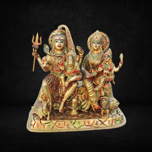 Brass Shiv Parivaar On Hill Colour Idol Statue