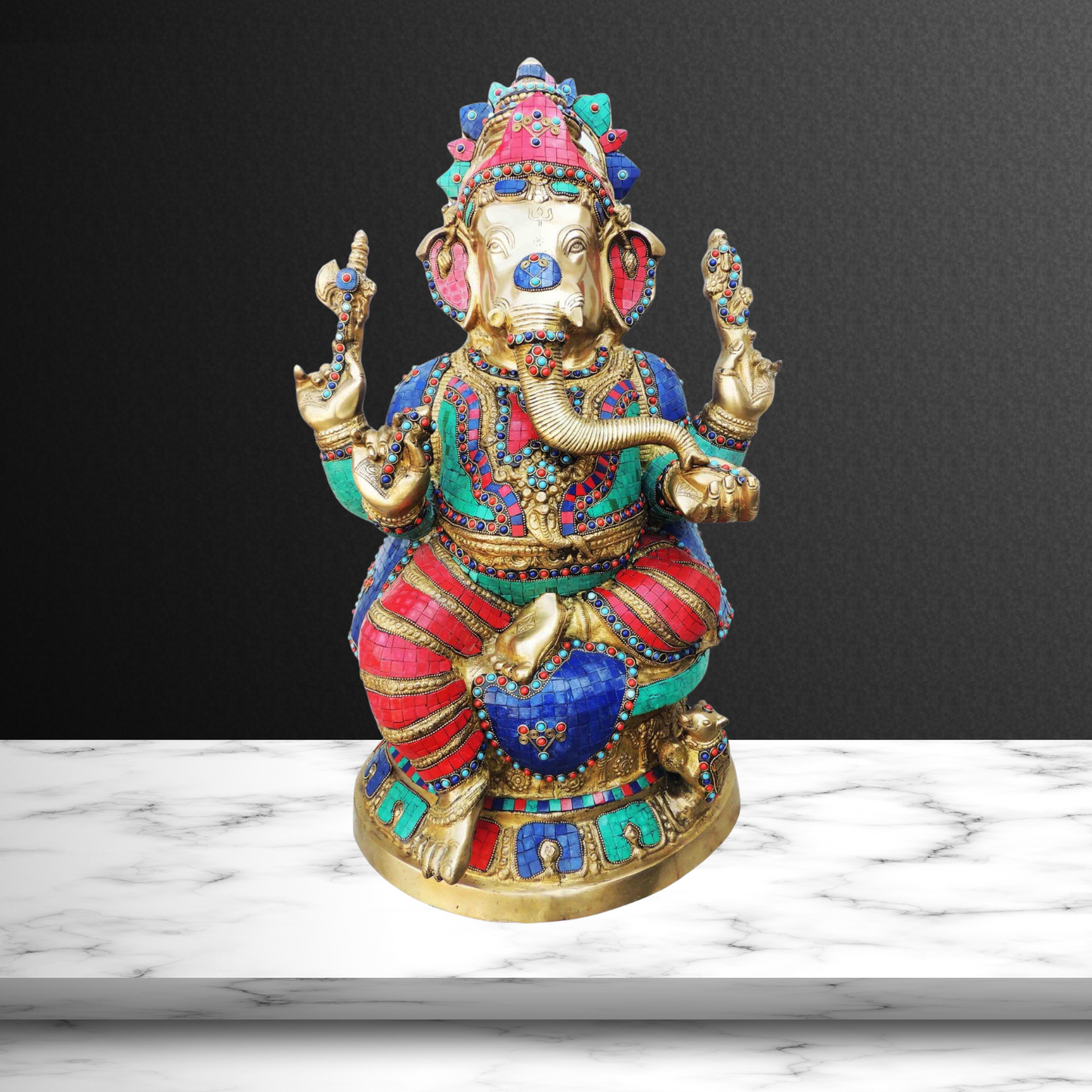 Brass Ganesh Ji Big Stone God Idol Statue