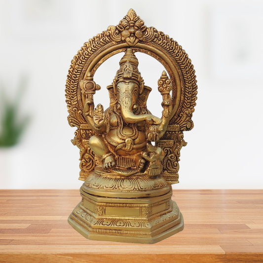 Brass Ganesh Circle Statue