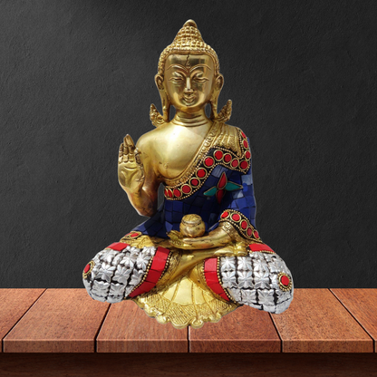 Brass Buddha Statue with Stonework