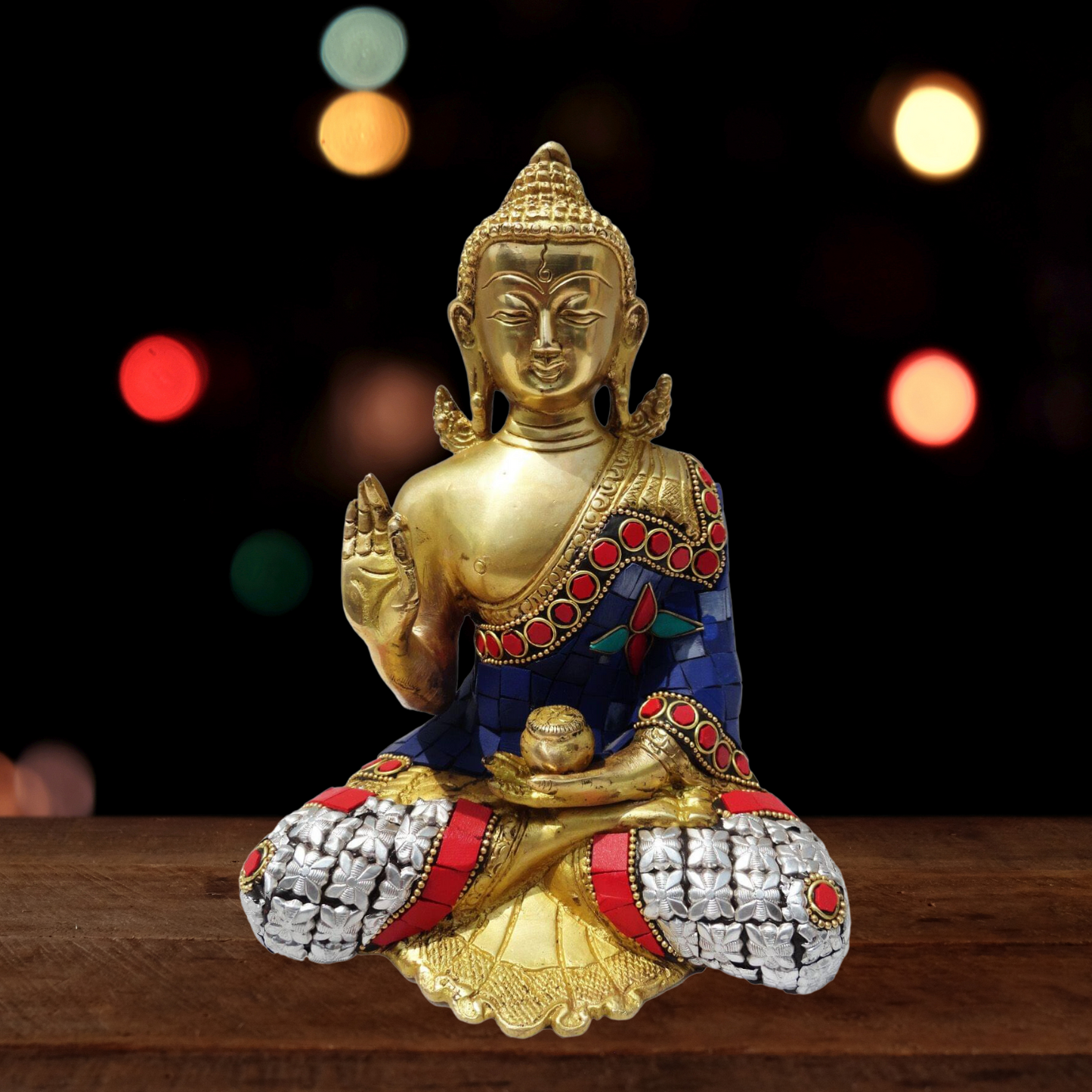 Brass Buddha Statue with Stonework