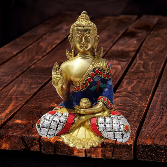 Brass Buddha Statue with Stonework