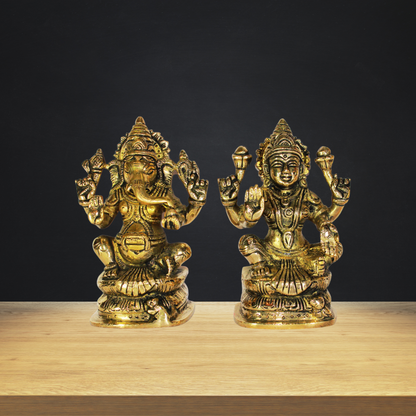 Brass Laxmi Ganesh God Idol Statue