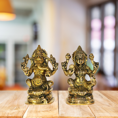 Brass Laxmi Ganesh God Idol Statue