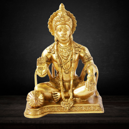 Brass Sitting Hanuman Ji God Idol Statue