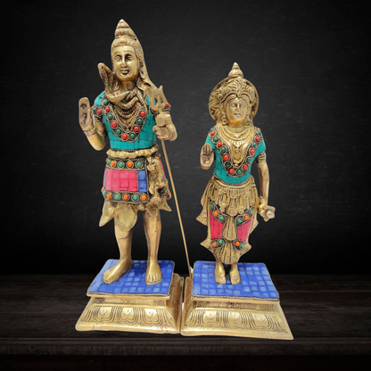 Brass Shiv Parvati Pair God Idol Statue