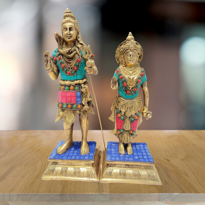 Brass Shiv Parvati Pair God Idol Statue