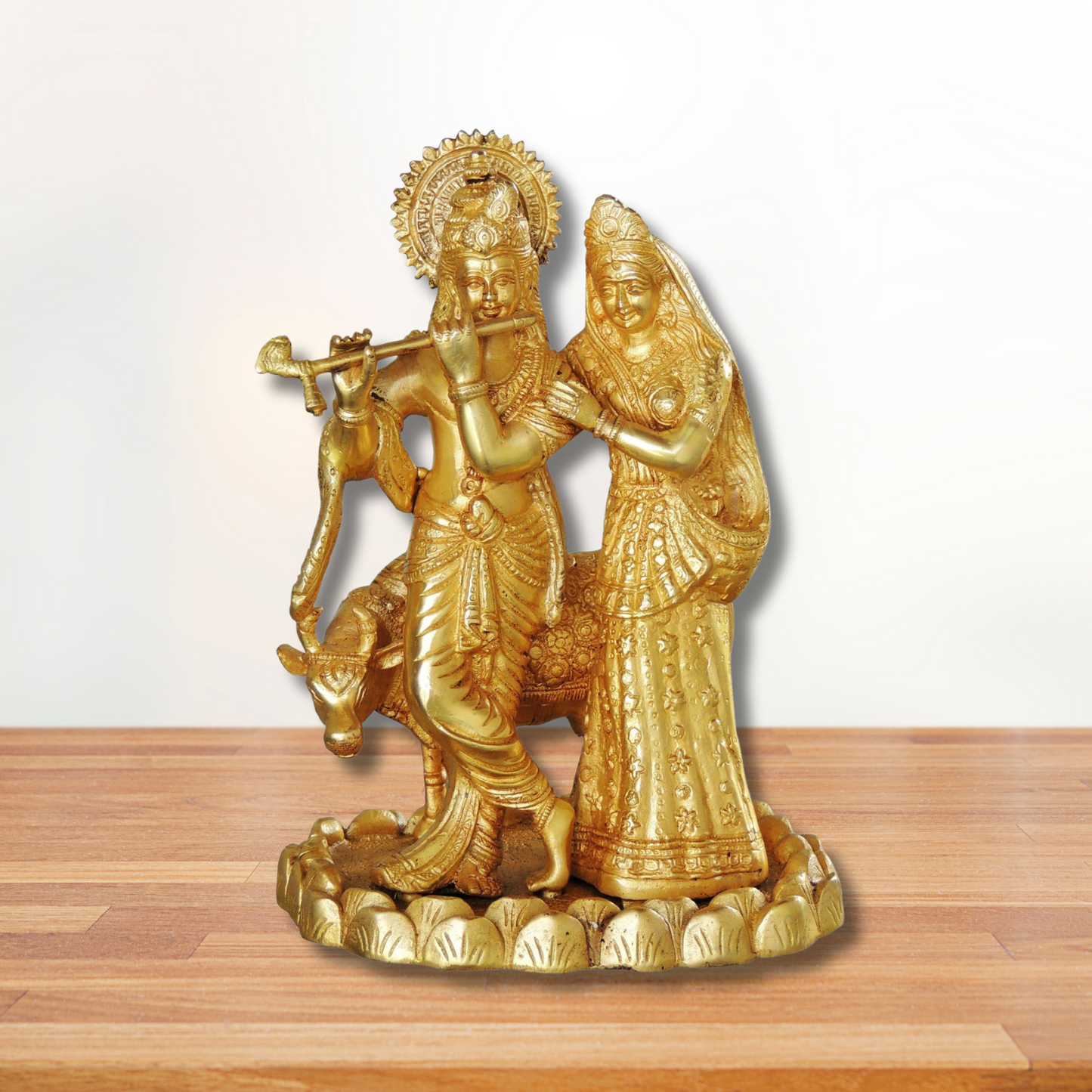 Brass Radha Krishan Pair With Cow Statue