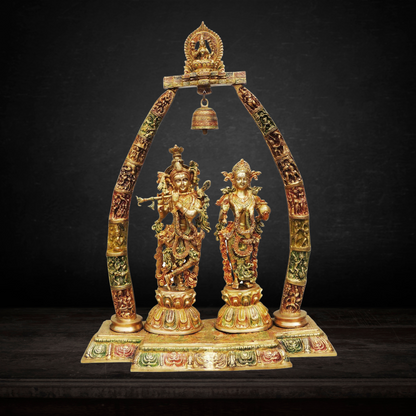 Brass Radha Krishna Darbar Colour Statue