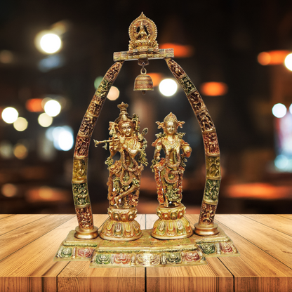 Brass Radha Krishna Darbar Colour Statue