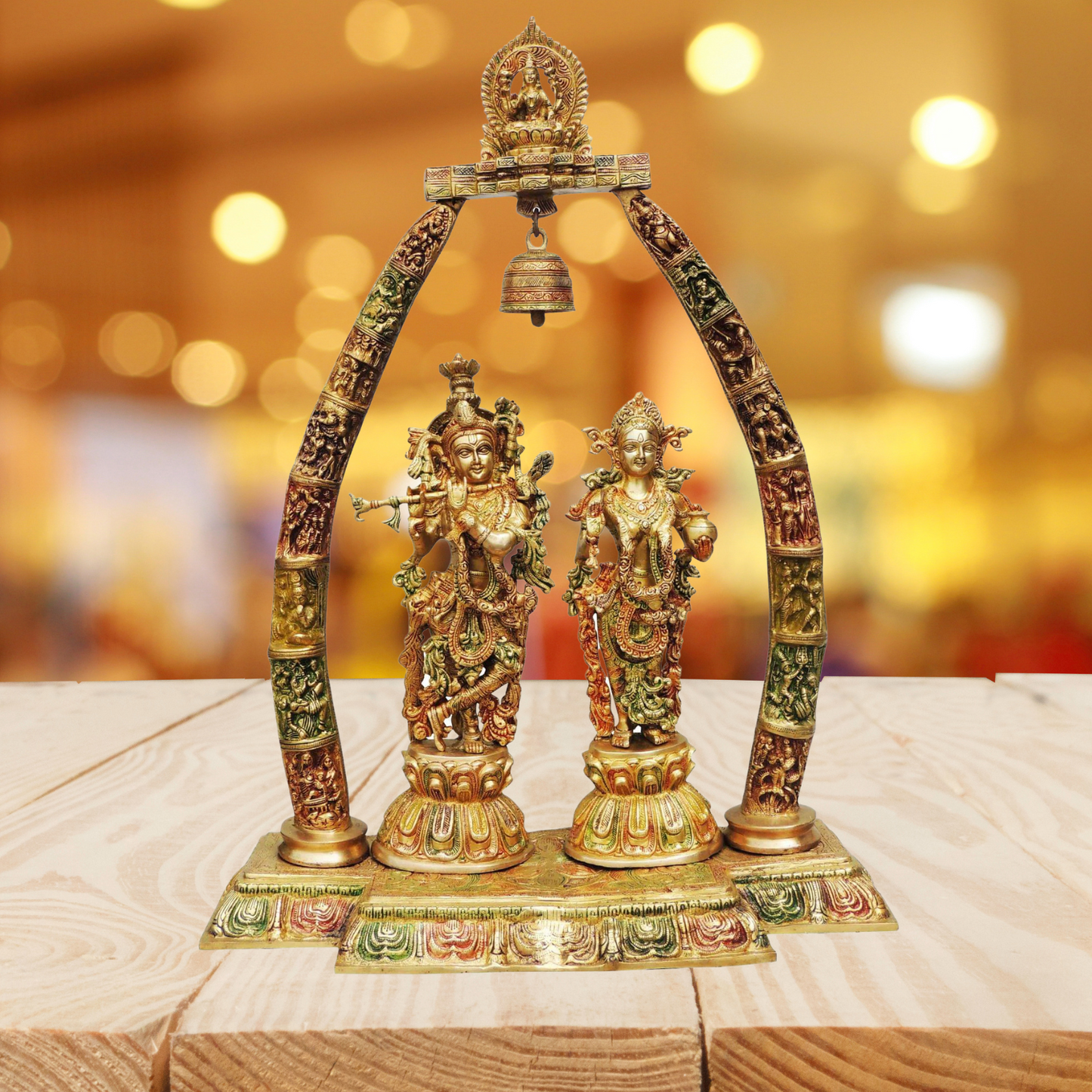 Brass Radha Krishna Darbar Colour Statue