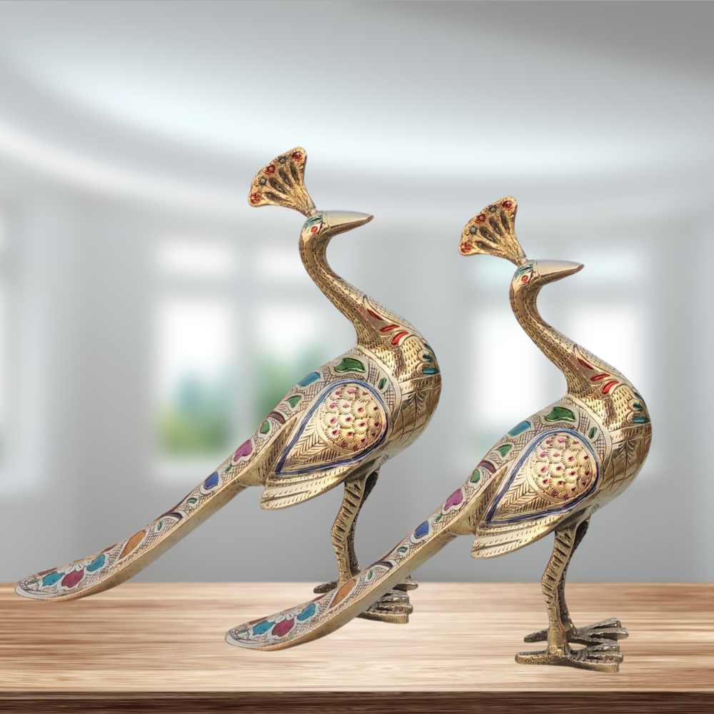 Brass Showpiece Peacock Pair Statue