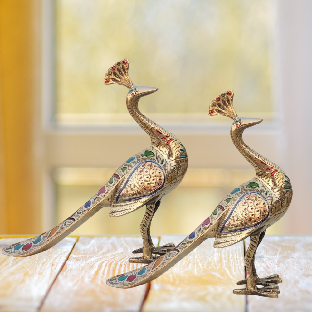 Brass Showpiece Peacock Pair Statue