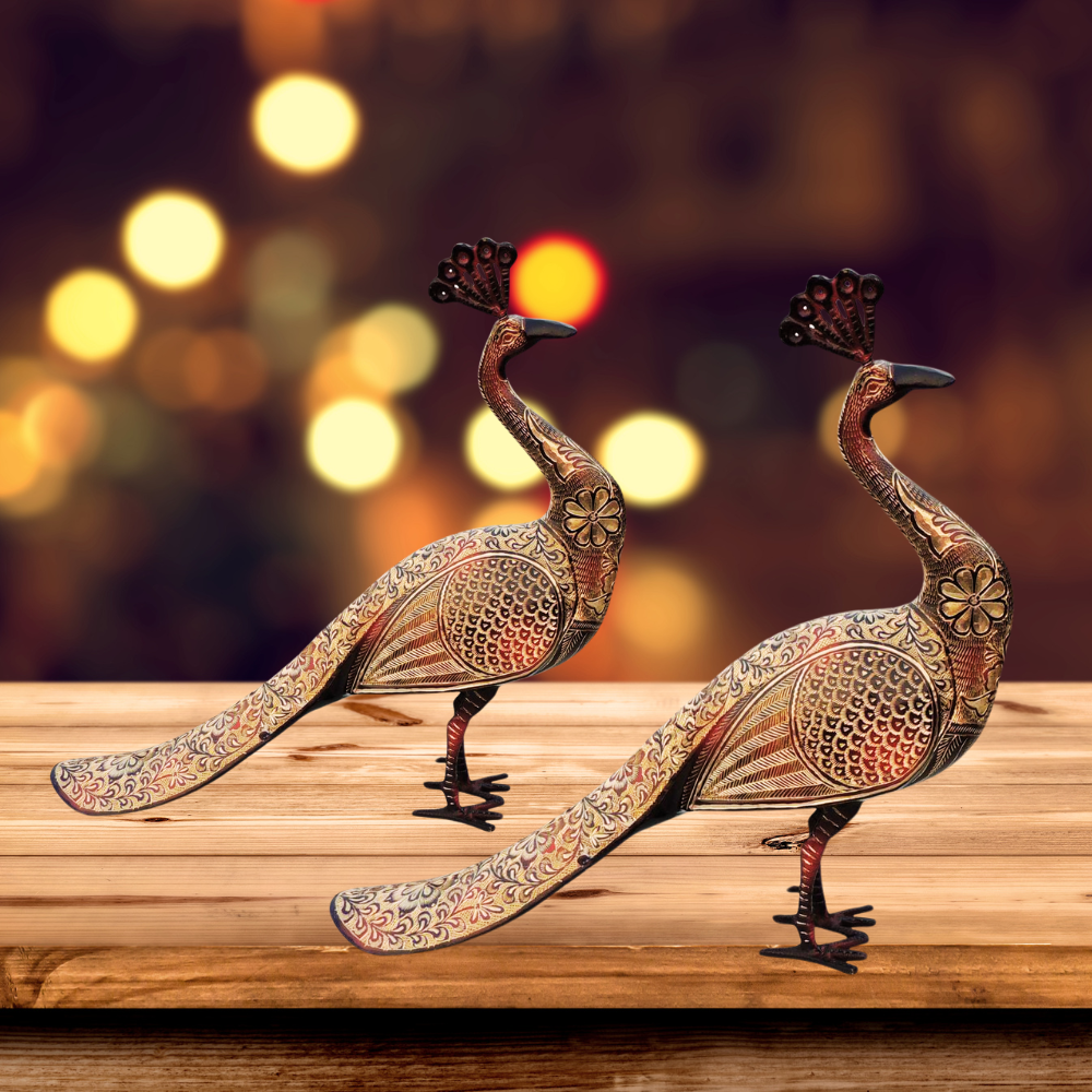 Brass Showpiece Peacock Pair Statue