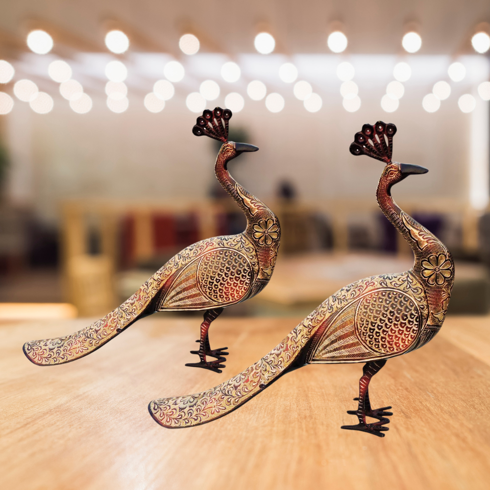 Brass Showpiece Peacock Pair Statue