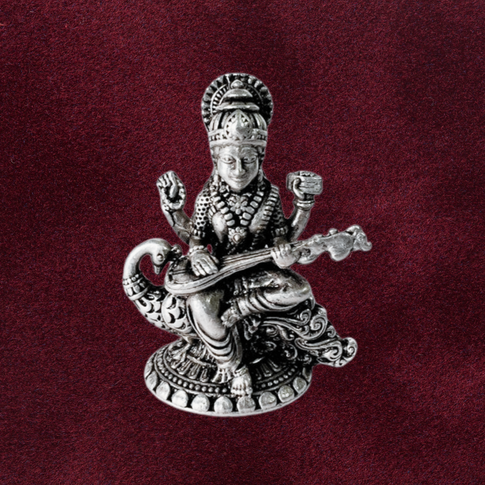 Pure Silver Saraswathi Antique Idol 17.02g - PUSHMYCART