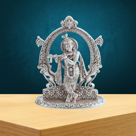 Krishna Idol In Pure Silver Antique 30.5g - PUSHMYCART