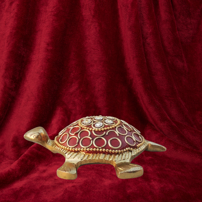 Brass Showpiece Red Tortoise