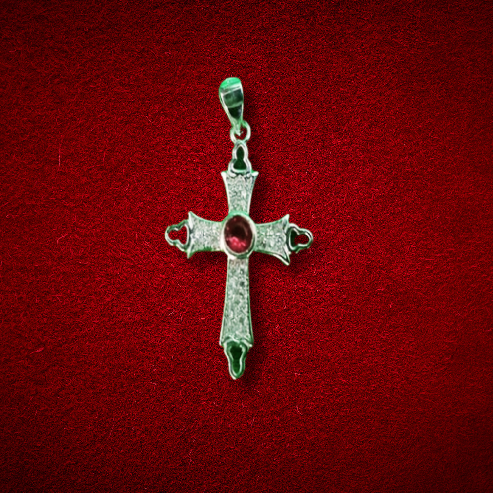 Pure Silver Stone Cross Locket Pendant