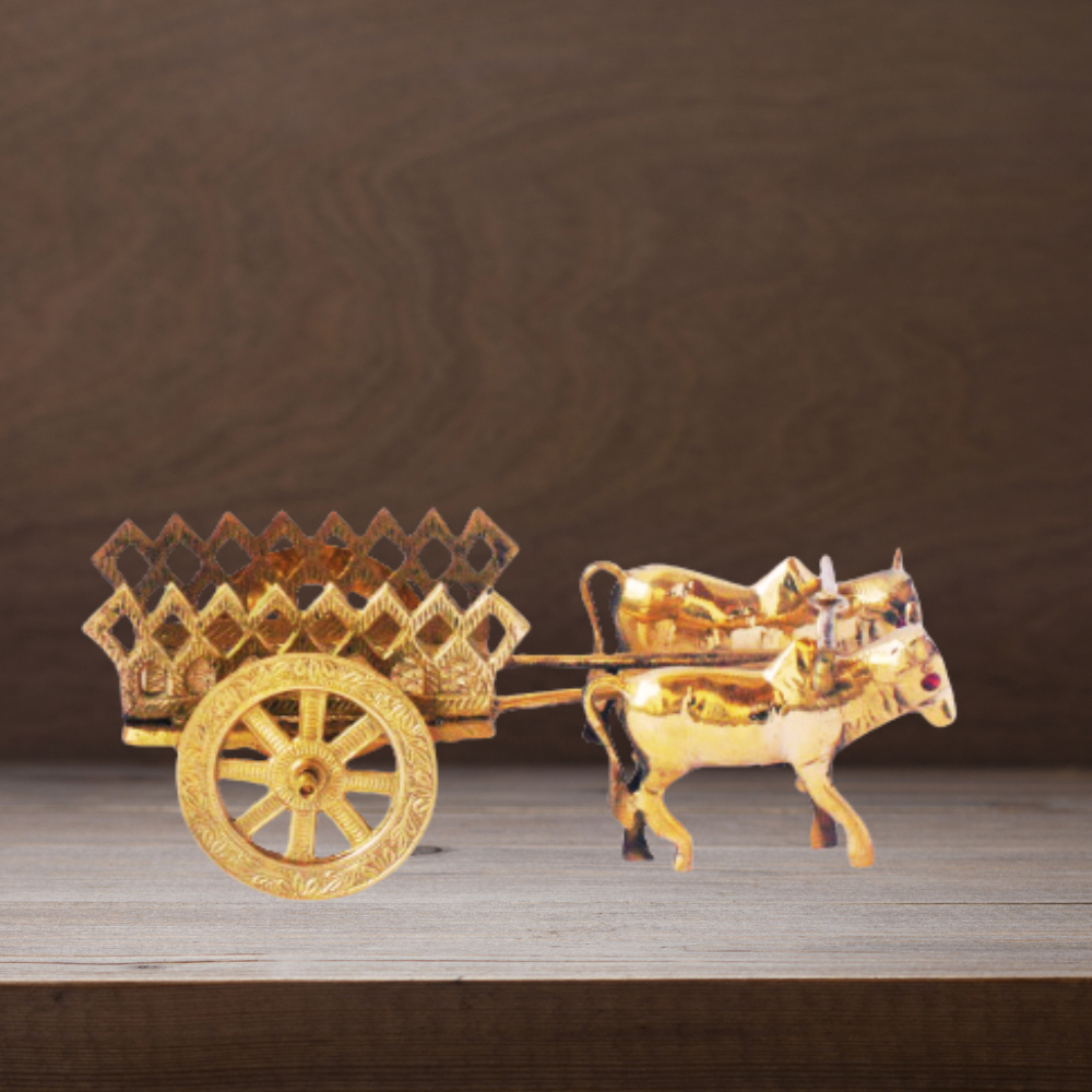 Brass Bull Cart Statue